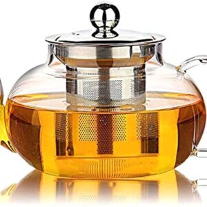 Glass Teapot with Stainless Steel Infuser & Lid, StoveTop Safe, Blooming & Loose Leaf Teapots, 27 Ounce / 800 ml