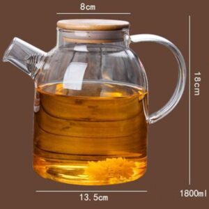 Emoyi 60 ounce Glass Kettle - Pitcher - Heat Resistant Borosilicate Glass - Stove-top Safe Teapot Carafe