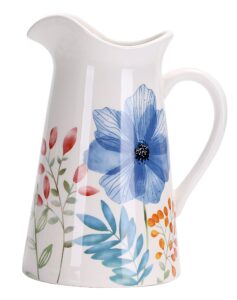 bico flower carnival ceramic 2.5 quarts pitcher with handle, decorative vase for flower arrangements, dishwasher safe