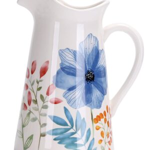 Bico Flower Carnival Ceramic 2.5 Quarts Pitcher with Handle, Decorative Vase for Flower Arrangements, Dishwasher Safe