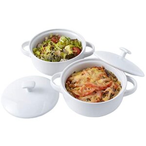 Bruntmor 20 Oz Round Soup Crock With Lid, Ceramic Serving White Soup Bowl With Large Loop Handle, White Ceramic bakeware with lid, French onion soup, Cereals, Oven and Dishwasher Safe- White