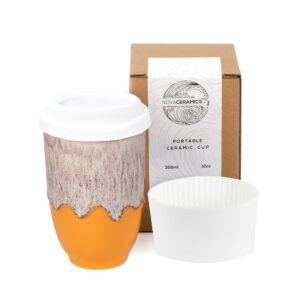 nova ceramics travel mug - travel coffee tumbler – coffee mug with lid unique to go mug – microwave & dishwasher safe coffee travel cup - gifts for women men him her – 12oz - grapefruit