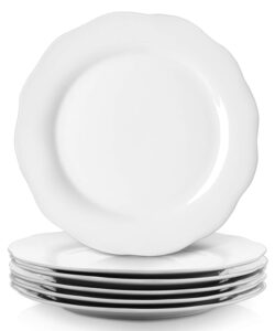 y yhy ceramic dinner plates, 10.6 inch porcelain scalloped plates, off-white serving dishes set of 6 for home kitchen, microwave & dishwasher safe, dinnerware dishes gift for christmas