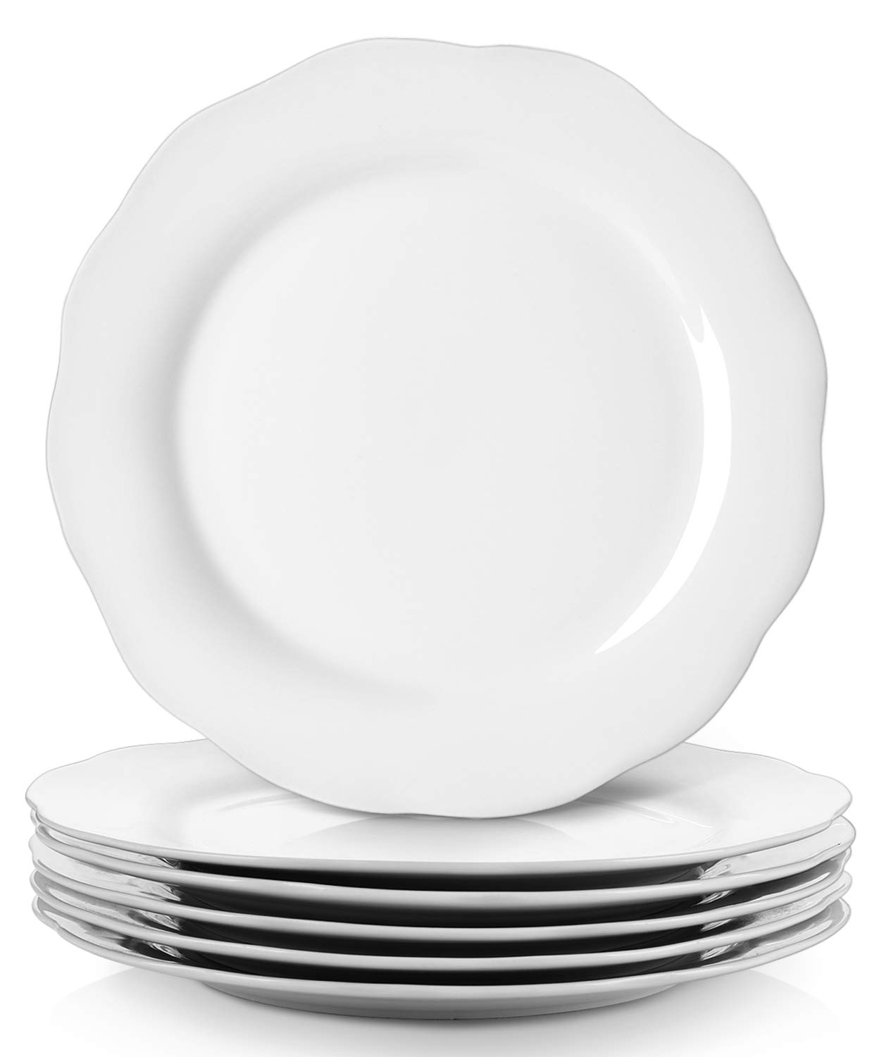 Y YHY Ceramic Dinner Plates, 10.6 Inch Porcelain Scalloped Plates, Off-White Serving Dishes Set of 6 for Home Kitchen, Microwave & Dishwasher Safe, Dinnerware Dishes Gift for Christmas