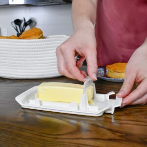 izoi-Plastic Butter Dish with Lid for Countertop and Refrigerator-Butter Keeper, Holder, Tray, Container and Storage Set with Flip-Top, Wide, Small, Covered Design, Food Safe, Dishwasher Safe