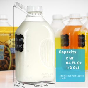 1 Pack 1/2 Gal Glass Milk Bottle with POUR SPOUT, REUSABLE AIRTIGHT SCREW LID - Glass Water Bottles - Glass Juice Bottles for Water, Almond Milk, 64 Oz Glass Milk Jug Pitcher with 2 Exact Scale Lines