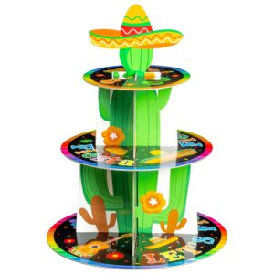 haooryx mexican fiesta party cupcake stand decorations 3 tier let’s fiesta cupcake tower cardboard cactus sombrero dessert holder for kids cinco de mayo taco summer carnival birthday party cake supply