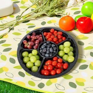 12 Pack Round Appetizer Serving Tray with Lids with Fork 6 Divided Serving Tray, Disposable Food Storage Containers, Plastic Tray Storage, Snack, Vegetable Fruit Plastic Trays for Party and Buffet