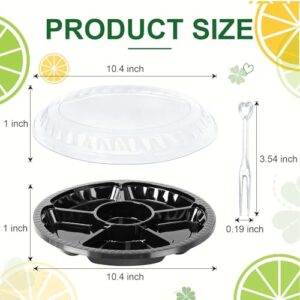 12 Pack Round Appetizer Serving Tray with Lids with Fork 6 Divided Serving Tray, Disposable Food Storage Containers, Plastic Tray Storage, Snack, Vegetable Fruit Plastic Trays for Party and Buffet