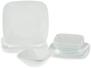 corelle square pure white 18-piece dinnerware set, service for 6