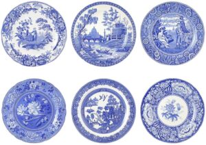 spode blue room collection plates | set of 6 | dinner, salad, pasta, and appetizer plate | 10.5-inch | fine earthenware | microwave and dishwasher safe | made in england (georgian)