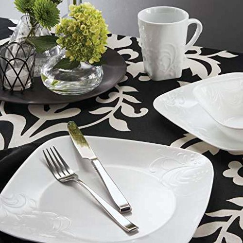 Corelle 16-Piece Vitrelle Glass Cherish Chip and Break Resistant Embossed Dinner Set, Service for 4, White