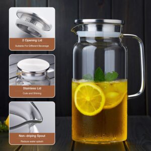 DOPUDO Glass Pitcher (40oz/1250ml) with Handle and Lid,Stainless Steel Infuser, Borosilicate Glass Water Pitcher, Clear Beverage Iced Tea Jug Hot Cold Water Wine Coffee Milk and Juice Glass Carafe