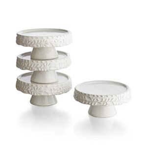 american atelier binca set of 4 cupcake pedestal plates decorative set for dinner parties, weddings, catering & more, 4", leaf white