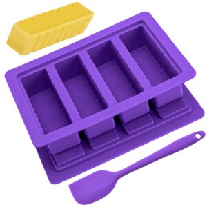 butter mold with lid, silicone butter tray container with spatula, non-stick silicone butter molds for making 4 stick forms herbal butter, homemade butter, garlic butter, easy release (purple)