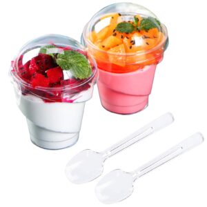 foraineam 100-pack 5 oz. thick plastic dessert cups with 100 lids and 100 spoons, disposable reusable appetizer serving bowls