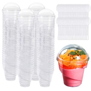 Foraineam 100-Pack 5 oz. Thick Plastic Dessert Cups with 100 Lids and 100 Spoons, Disposable Reusable Appetizer Serving Bowls