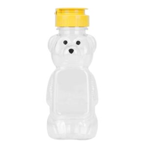 8 oz plastic bear honey bottle jars, empty honey squeeze bottle with flip-top lid for storing and dispensing, yellow (nm003)