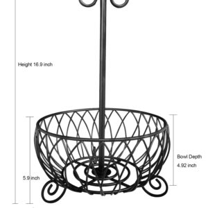 TREEZITEK Large Wire Fruit Basket Bowl Stand with Banana Hanger,Fruit Bowl with Banana holder Black