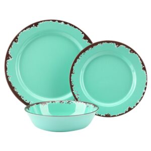 rustic melamine dinnerware set - 12 pcs yinshine outdoor camper dinnerware dishes set service for 4, green