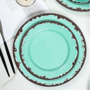 Rustic Melamine Dinnerware Set - 12 Pcs Yinshine Outdoor Camper Dinnerware Dishes Set Service for 4, Green