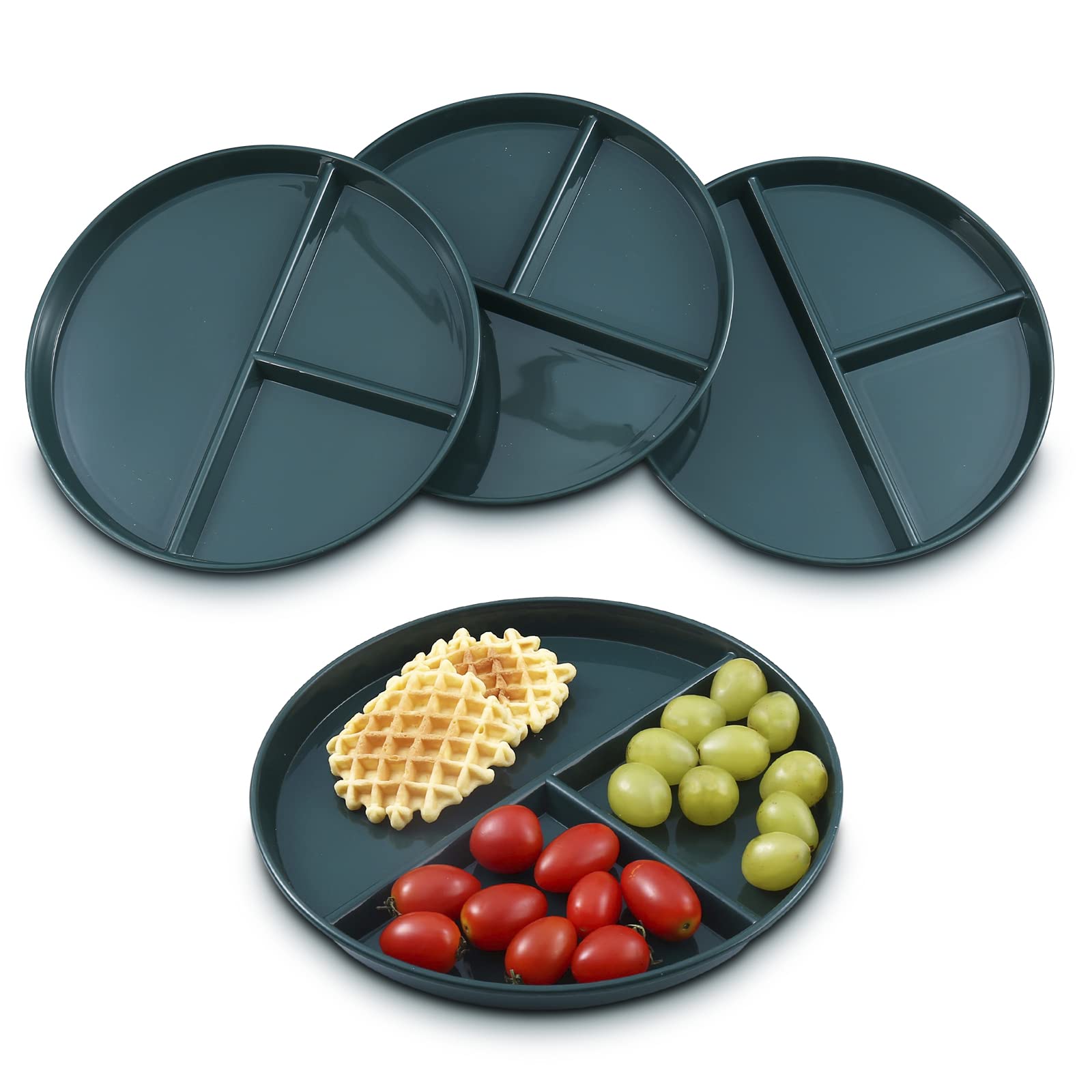 AlwaysU Portion Control Plates 10 Inch (4 Pack) Divided Plate Adults Plastic 3 Compartment Dinner Plate Perfect for Bariatric Diet Weight Loss