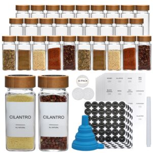 datttcc 30 pcs spice jars,4 oz glass spice jars with bamboo lids,spice jars with labels,chalk marker and collapsible funnel,spice containers for spice rack,cabinet