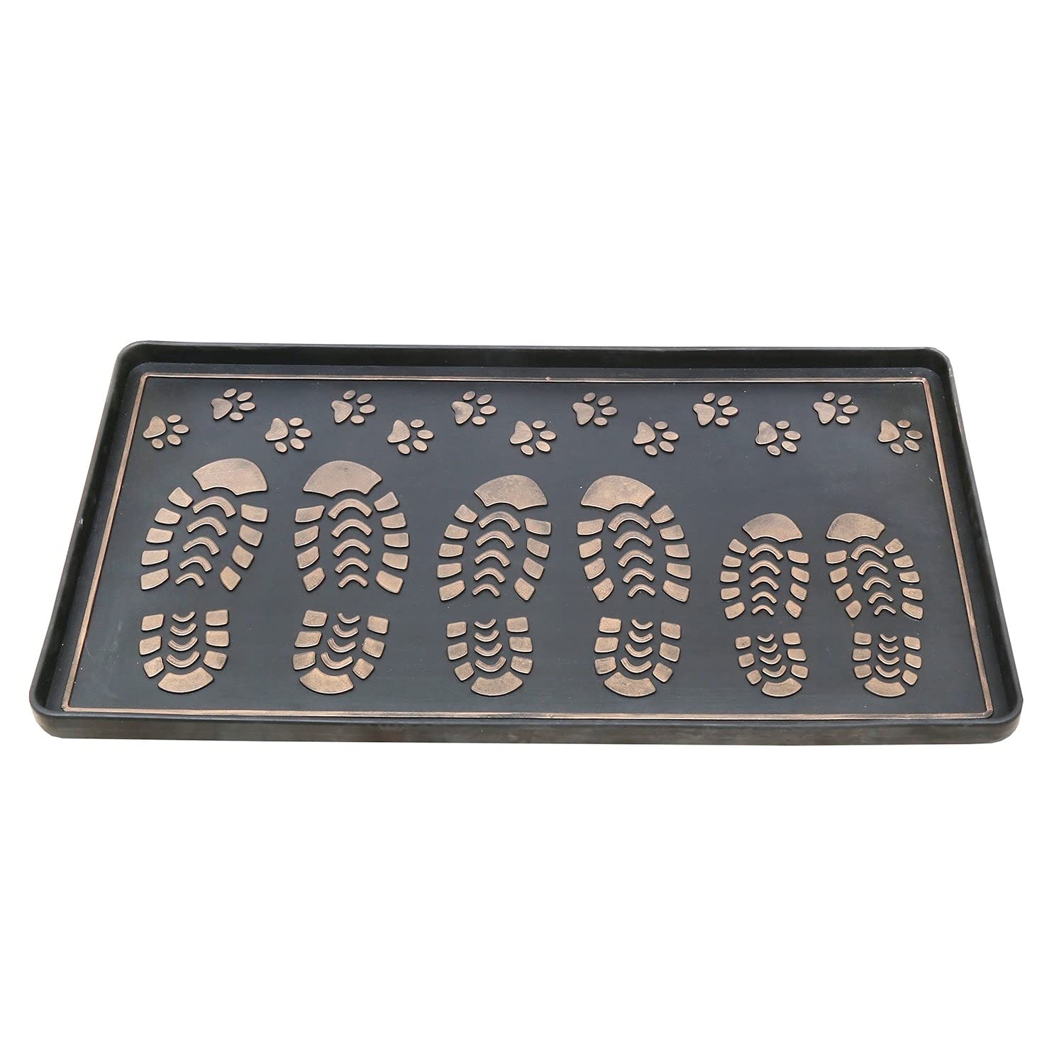 ART & ARTIFACT Rubber Boot Tray Wet Shoe Tray for Entryway Indoor Outdoor Rubber Mat Extra Large Boot Tray 32" x 16", Black, Damask
