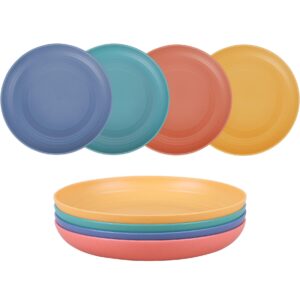 luckyzone 7.8 inches unbreakable wheat straw plates - lightweight & reusable plate sets of 4 for kitchen dishes - dishwasher & microwave safe - healthy, bpa free & eco-friendly (4 color)