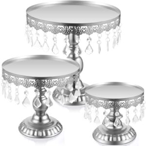 eaasty 3 pcs cake stand set round cake stand with crystal bling pendants dessert table display set for wedding event birthday party dessert table(silver)