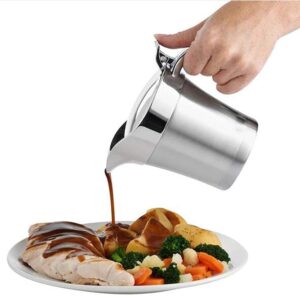 stainless-steel double insulated gravy boat - sauce jug with hinged lid, ideal for gravy or cream at thanksgiving, dishwasher safe - 16 oz/450 ml
