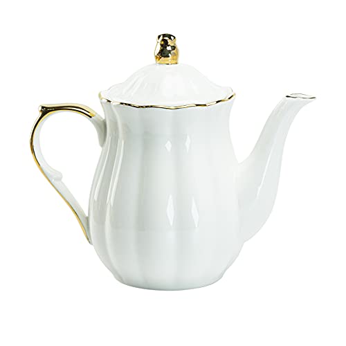 Gracie China by Coastline Imports Porcelain White Gold Scallop Teapot (40-Ounce)