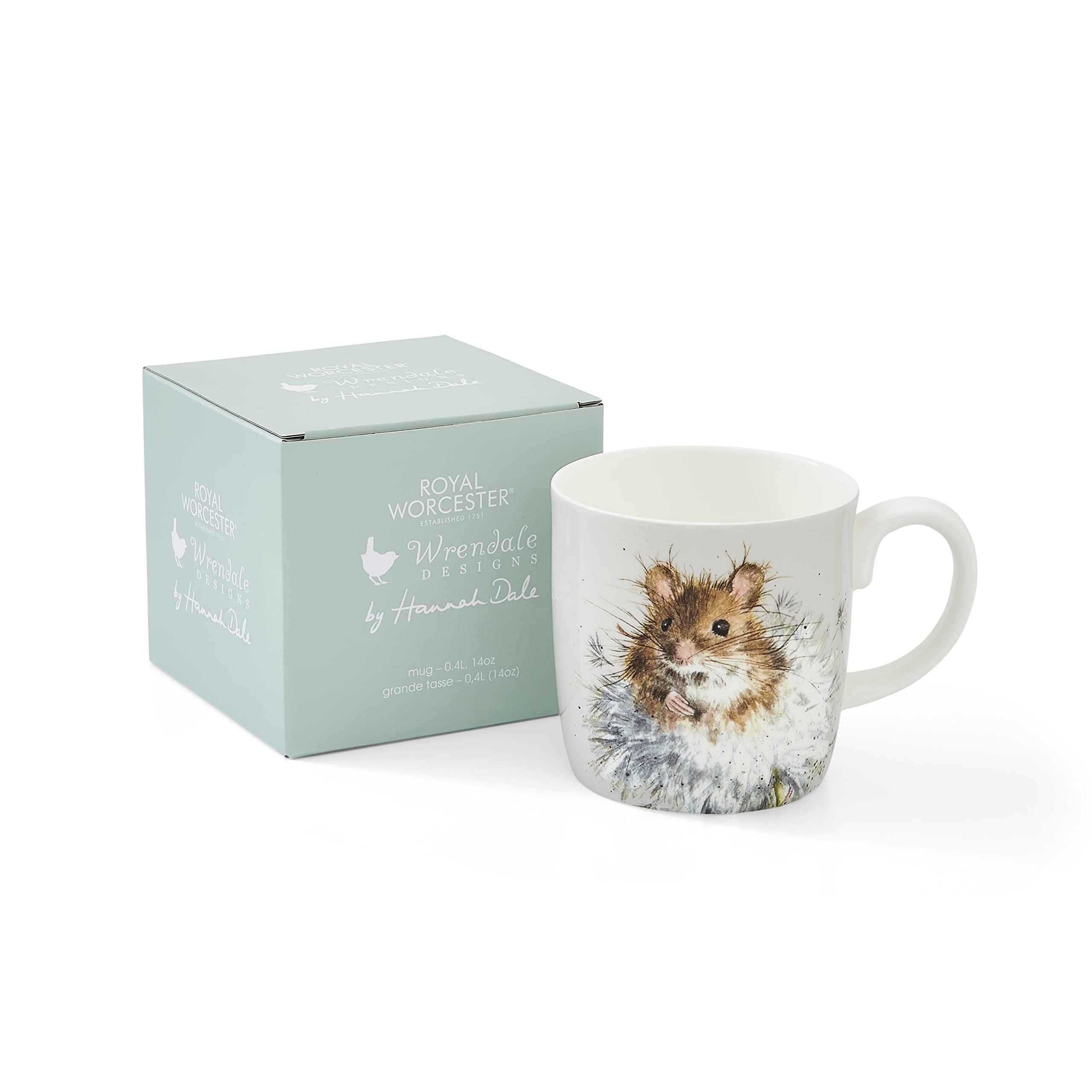 Portmeirion Royal Worcester Wrendale Designs Dandelion Mug | 14 Ounce Large Coffee Mug with Mouse Design | Made from Fine Bone China | Microwave and Dishwasher Safe