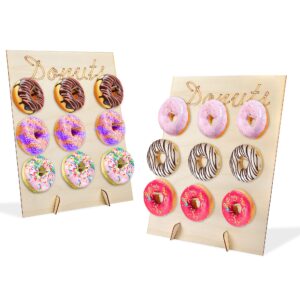 akamino 2 pieces donut display wall stand wood doughnut holder reusable donut wall with feet for 9 donuts dessert table decoration supplies for weddings,birthday parties,baby showers