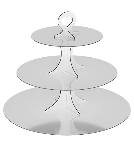 Ausoleil 2 Set Cupcake Stand Tower 3 Tier, White Tiered Cardboard Cupcake Display Stand, Round Stand Cupcake Dessert Holder Stand for Parties (White)