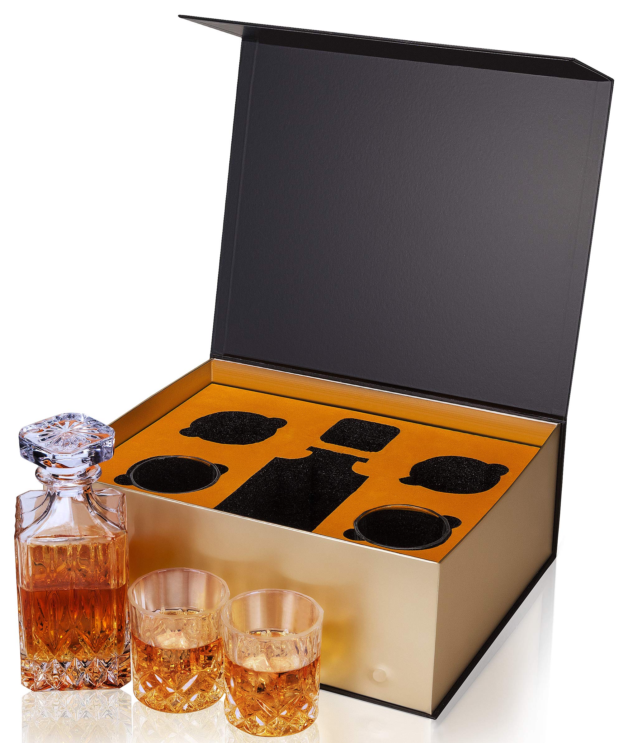 KANARS Whiskey Decanter And Glasses Set in Unique Gift Box - Original Crystal Liquor Decanter Set For Bourbon, Scotch, Vodka, Rum or Whisky, 5-Piece, Gifts for Men Dad