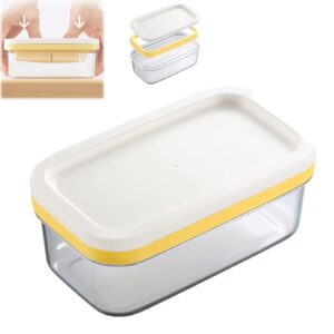butter dish with lid rectangle butter keeper with cutter slicer for easy cutting and storage, butter box for refrigerate butter container butter case(white + yellow)