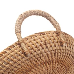 DECRAFTS Rattan Round Fruit Basket for Table Wicker Bread Tray with Handle for Serving Food, Crackers, Snacks (11inch D x 1.8inch H)