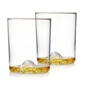 Huckberry Whiskey Peaks Iconic Mountain Bar Glasses, 11.5 oz Capacity, Lead-Free Crystal, Mt. Rainier, Set of 2