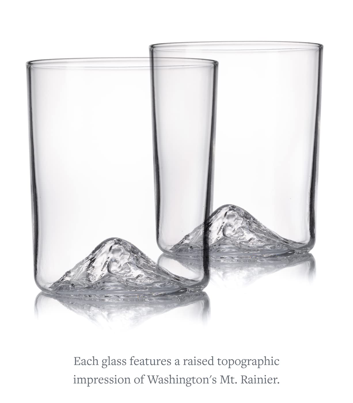 Huckberry Whiskey Peaks Iconic Mountain Bar Glasses, 11.5 oz Capacity, Lead-Free Crystal, Mt. Rainier, Set of 2