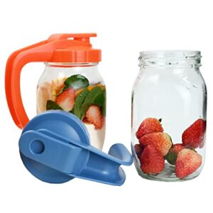 LIVEBAY Glass Mason Jar Pitcher Wide Mouth, 1 Quart (32oz / 1 Liter) Pitcher for Iced Tea, Juice, Coffee, Blue