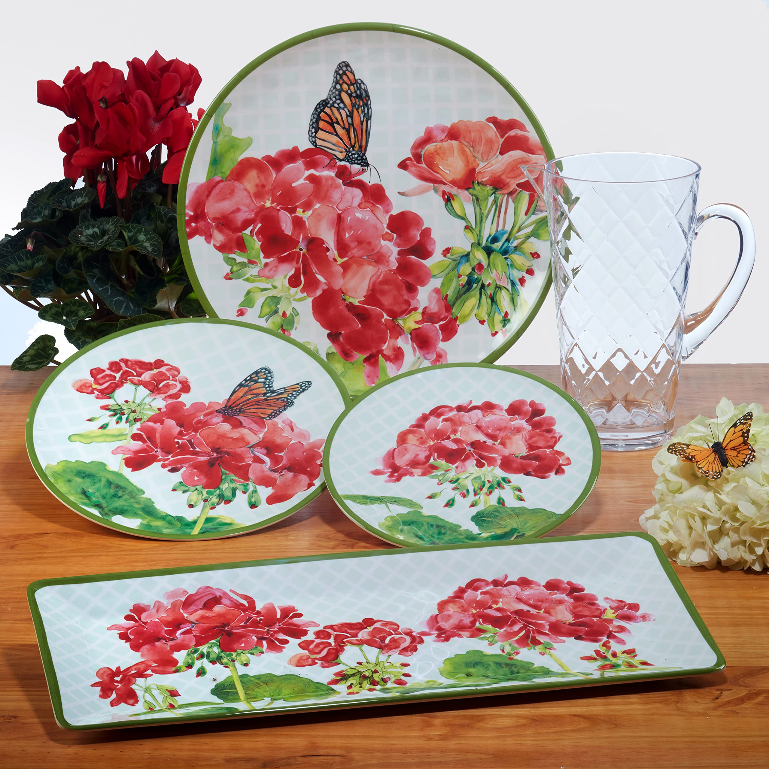 Certified International Geraniums 11" Melamine Dinner Plates, Set of 6, Multicolor