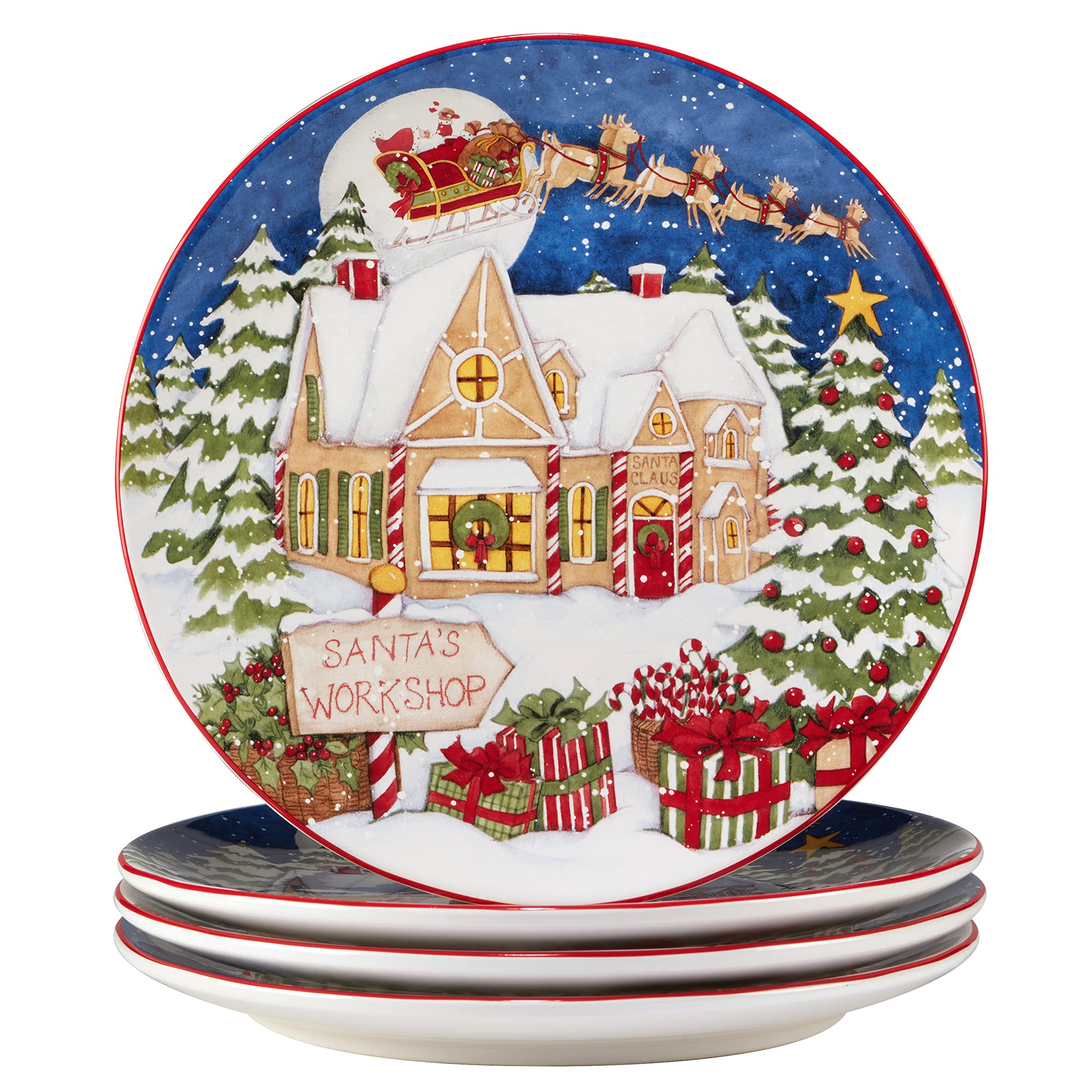 Certified International Santa's Workshop 11" Dinner Plates, Set of 4, Multicolor