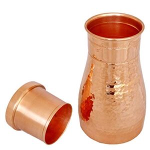 pure copper hammered design pitchers and bedside carafes with tumbler water bottle storage with lid