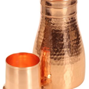 Pure Copper Hammered Design Pitchers And Bedside Carafes With Tumbler Water Bottle Storage With Lid