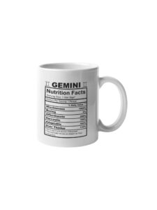 gemini nutrition facts coffee mug funny motivation inspiration 11-ounce white ceramic novelty cup cmp00136