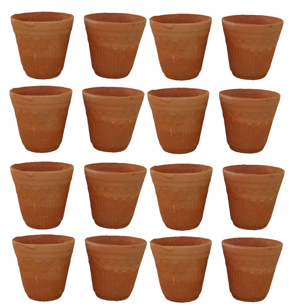 Disposable Natural Clay Mud Terracotta(Real Mitti) Baked Kullad - Set Of 16 using for Tea Coffee Dahi Lassi Kheer