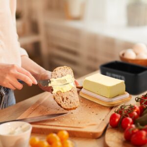 Ceramic Butter Dish with Lid and Knife, Airtight Black Butter Container, Butter Holder for Butter Storage, Butter Keeper for Countertop, Perfect for West or East Coast Butter