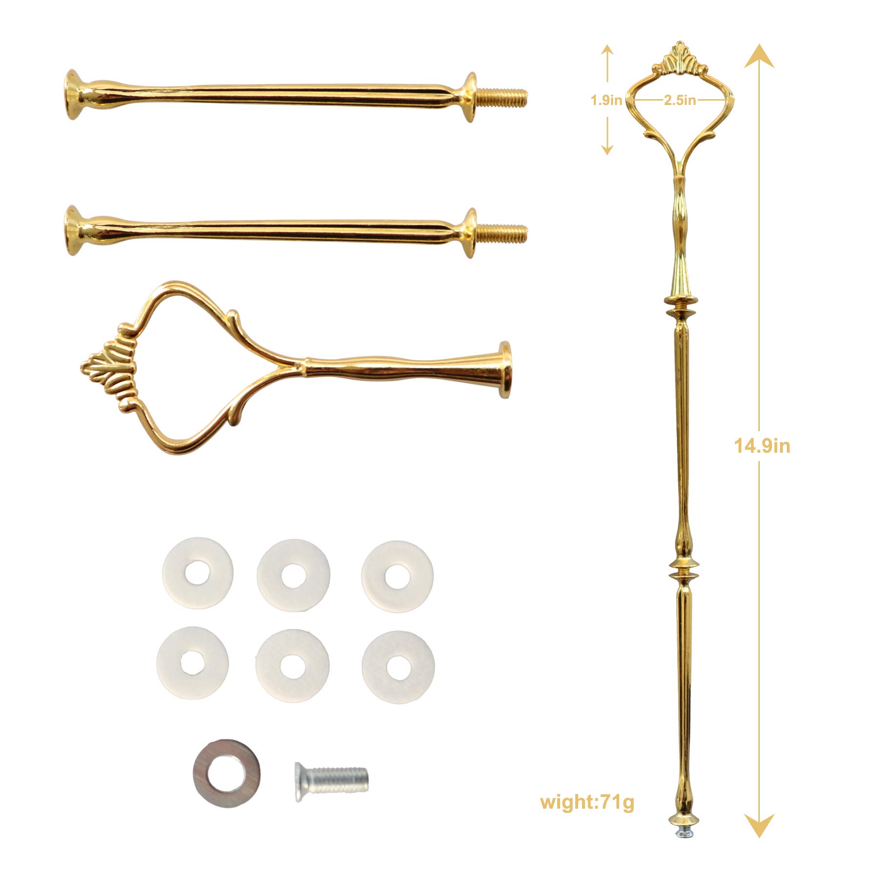 Happy Will 3 Tier Tiered Tray Hardware Kits Fruit Cake Plate Handle Fitting Hardware Rod Dessert Stand Holder Golden Crown 5 Sets