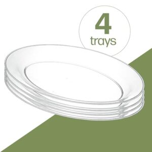 PLASTICPRO Plastic Oval Serving Trays - Serving Platters Oval 11 X 16 Disposable Party Dish Crystal Clear Pack of 4